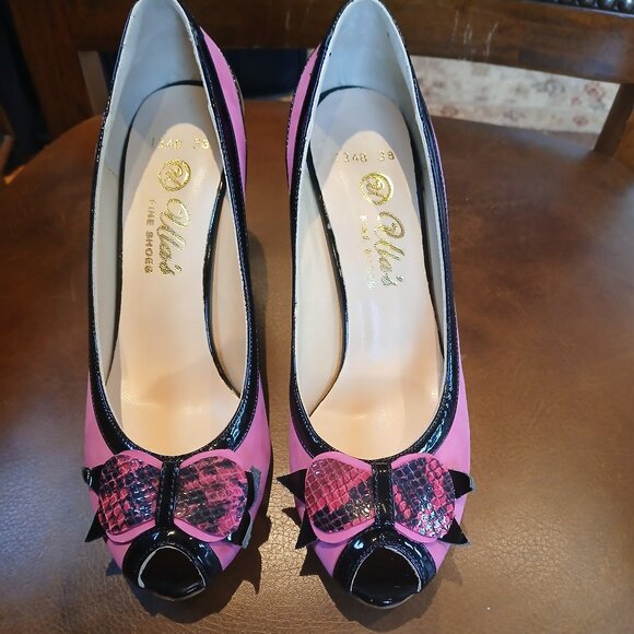 Pretty new and unworn short heel pumps in pink and black leather. - Picture 5 of 8